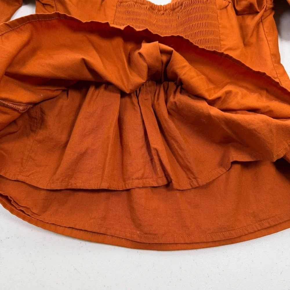 Abercrombie & Fitch Cotton Puff Sleeve Peplum Top Women XXS Rust Orange